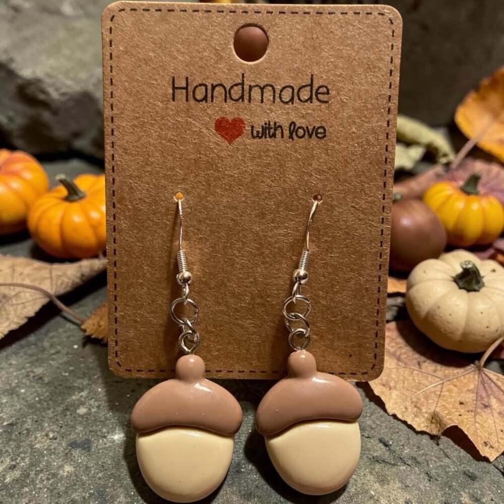Acorn Fall-Themed Resin Charm Earrings
